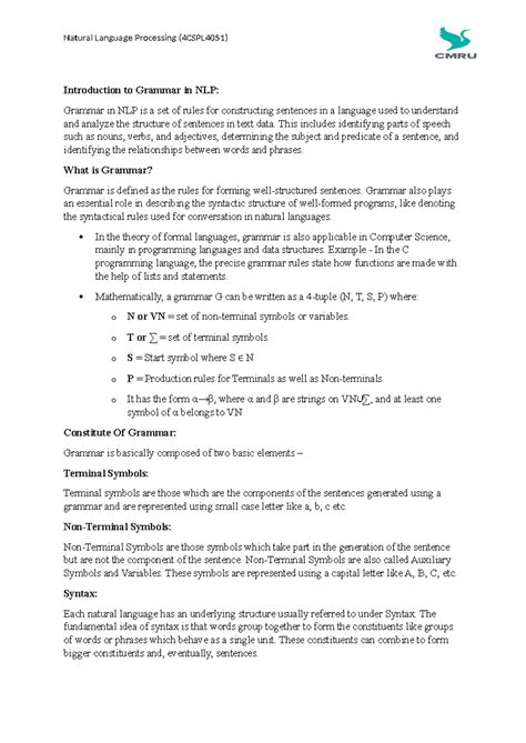 Module 1 - nlp - Introduction to Grammar in NLP: Grammar in NLP is a ...