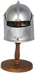 Aljanna Chrome Roman Medieval Visor Barbute Helmet with Stand (Show ...