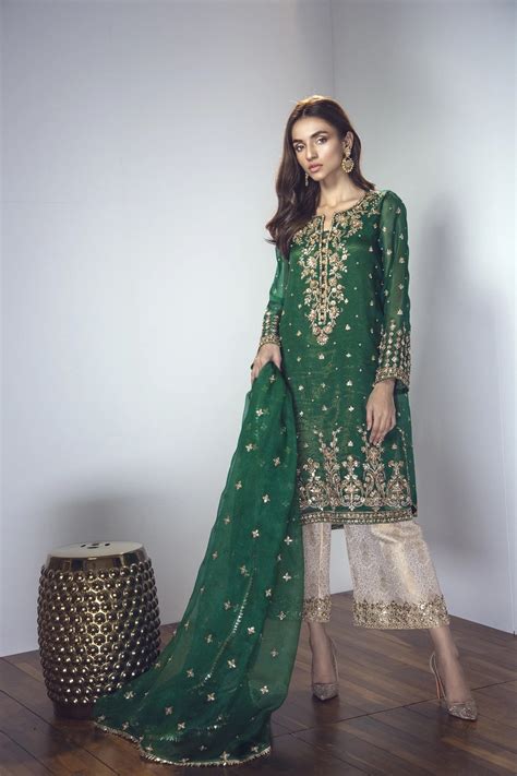 Buy Formal Chiffon Green Mehndi Dress With Zardozi and Gotta Work ...