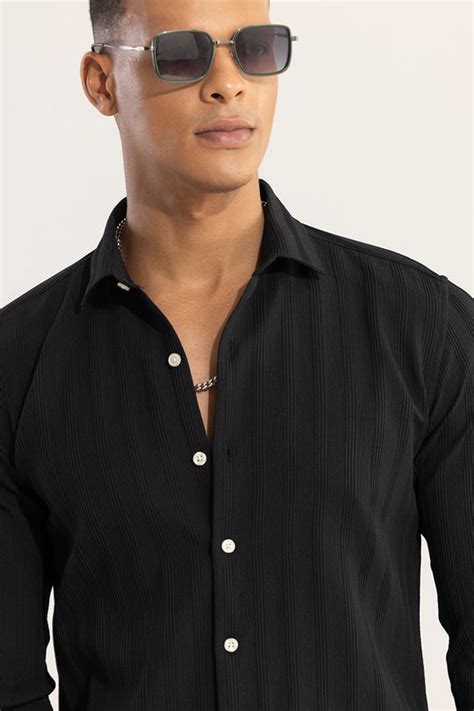 Buy Men's Quadbar Black Shirt Online | SNITCH