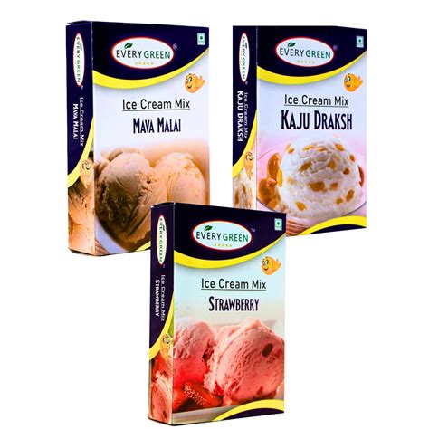 Every Green Ice Cream Mix Powder - Strawberry, Kaju Draksh, and Mava ...