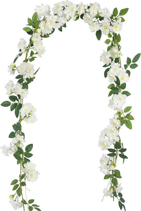 2 Pcs Artificial Flowers Garland for 0utdoors White Faux Gardenia ...