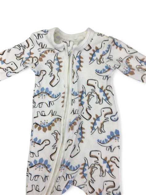 NB Cream Dinosaur Double Zip Waffle Knit Onesie - Woolworths - Petit Fox