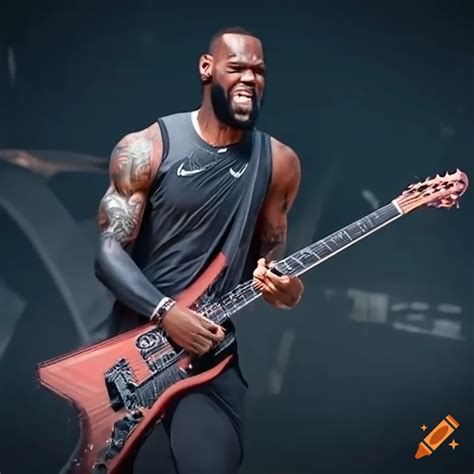 Lebron James performing at a heavy metal concert on Craiyon