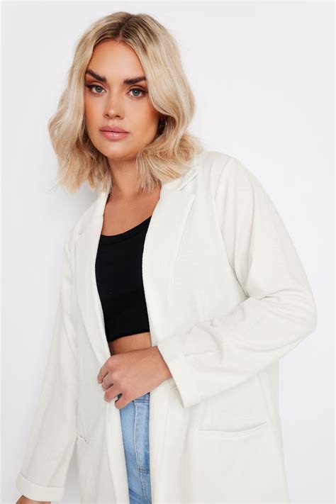 YOURS Plus Size White Textured Blazer | Yours Clothing