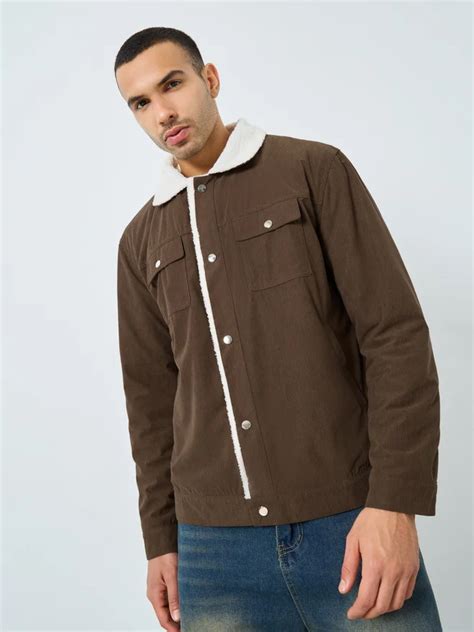 Styli Men Oversized Corduroy Jacket with Faux Fur Lining | Best Price KSA