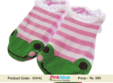 Classic Designer Pink and White Anti Skid Socks for Newborn Babies
