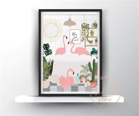 Flamingos In Bathtub Print - Wall Art