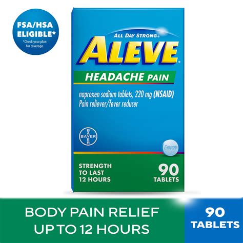 Aleve Headache Pain Reliever Naproxen Sodium Tablets, 90 Count HSA/FSA Eligible - Walmart.com