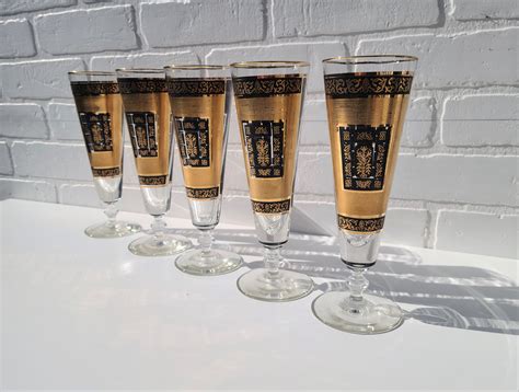 Mid Century Libbey Pilsner Glassware 1960s Black and Gold Tall Pilsner ...