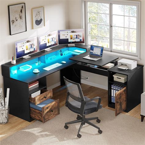 YITAHOME L Shaped Desk with Power Outlets & LED India | Ubuy