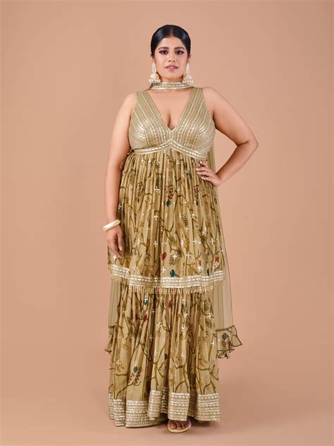 Khhaki Floral Printed Gharara Set – Tirumala Designers