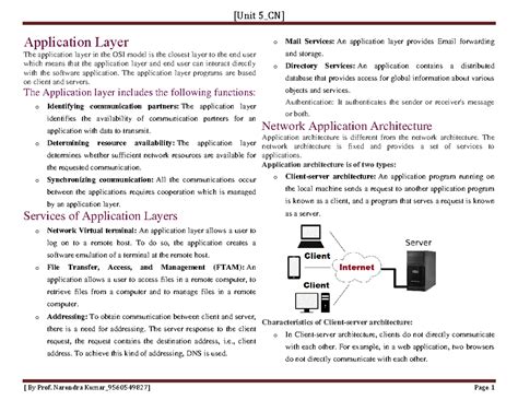 Unit 5 - Application Layer The application layer in the OSI model is ...