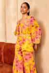 Buy Yellow Georgette Printed Floral V Neck Ruffle Shirt And Gharara Set ...