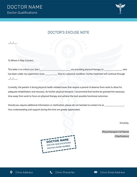 Physical Therapy Doctor’s Excuse Note Template - WordLayouts