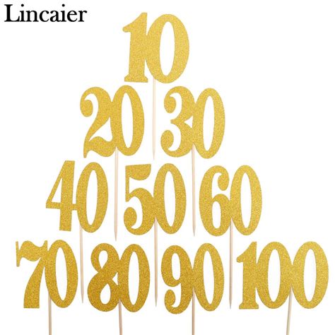 Lincaier 10Pcs 10 20 30 40 50 60 70 80 90 100 Years Birthday Cake ...