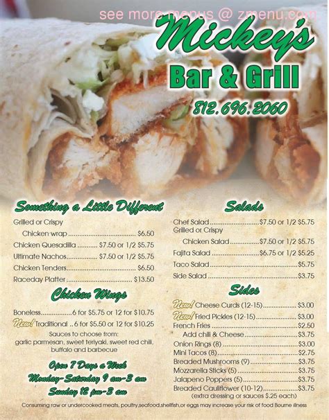 Menu at Mickey's Bar And Grill, Farmersburg, US Hwy 41