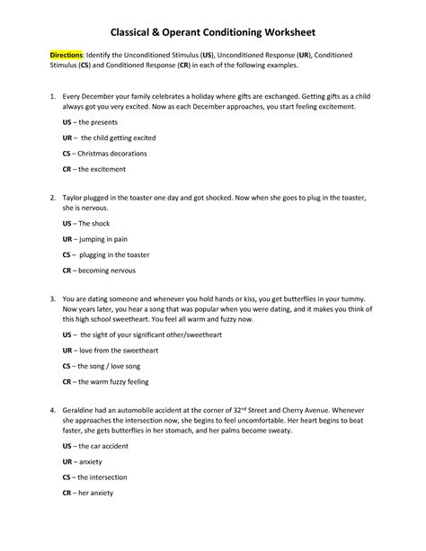 Classical Conditioning Worksheet