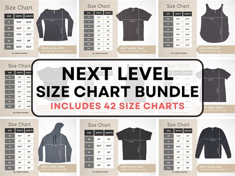 Next Level Size Chart Bundle | 42 Sizing Guide Options for 3600, 5080 ...