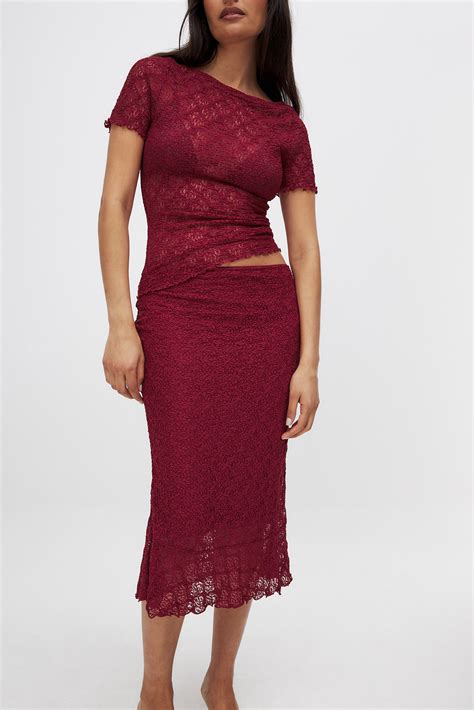 Lace Midi Skirt Burgundy | NA-KD