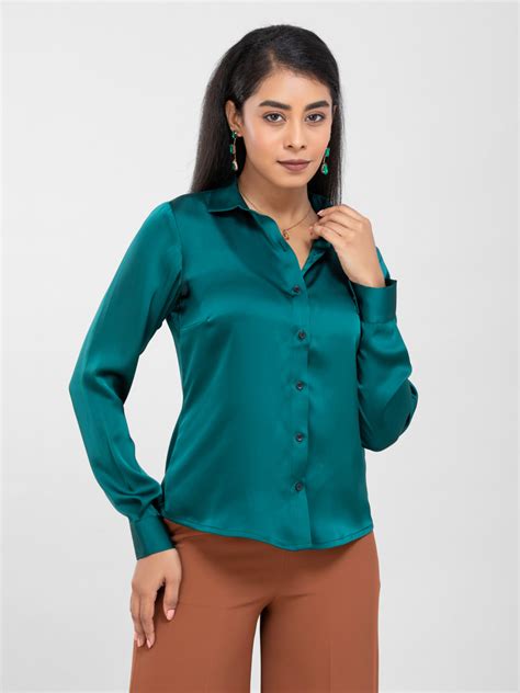 Emerald Green Satin Shirt – D'Almirah