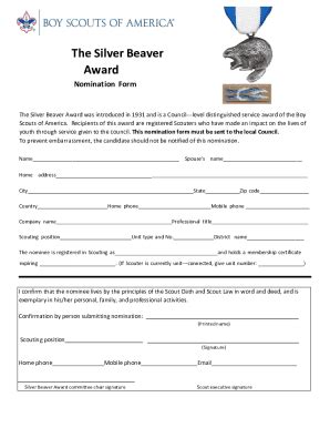 Fillable Online Silver Beaver Nomination Form 2024 Fax Email Print ...