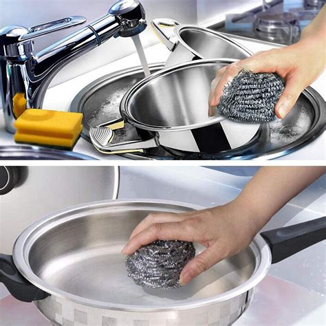 6 PCS Stainless Steel Sponges Scrubbers Cleaning Ball Metal Scrubber ...