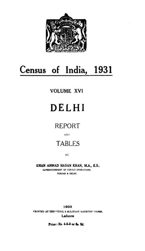 India - Report and Tables, Vol-XVI, Delhi - Census 1931