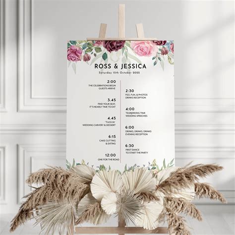Blush Rose Wedding Order Of Events Timeline By Smart Party Shop