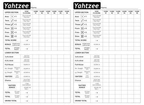 Yahtzee Score Card - Download & Print Free Yahtzee Score Sheets