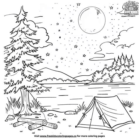 Magical Nighttime Camping Coloring Pages For Kids