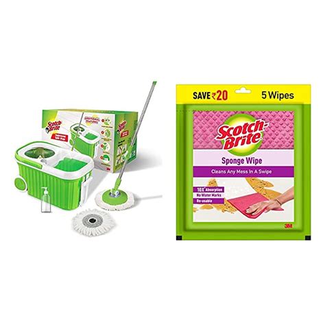 Scotch-Brite Supreme Spin Bucket Mop with Steel Spinner, Wheels, Drag ...