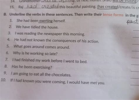 underline the verbs in this sentence then write their tense forms in ...