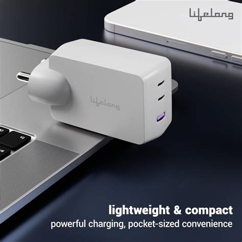 Lifelong 65W GaN Super Fast Wall Charger | 3- Port Output (2 Type C ...