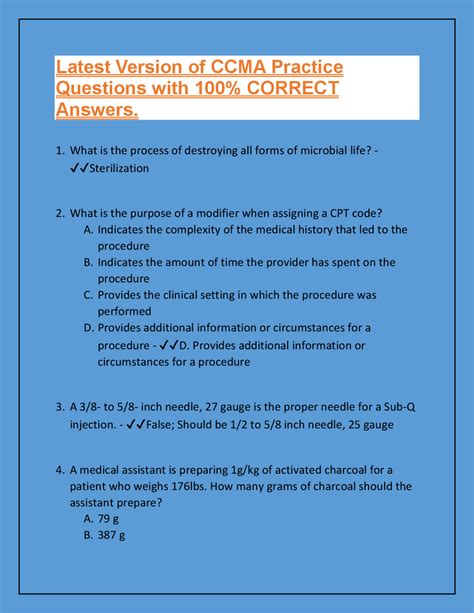 Latest Version of CCMA Practice Questions with 100% CORRECT Answers ...