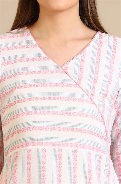 Buy White Striped Pure Cotton A-Line Kurta and Trouser Set Online for ...