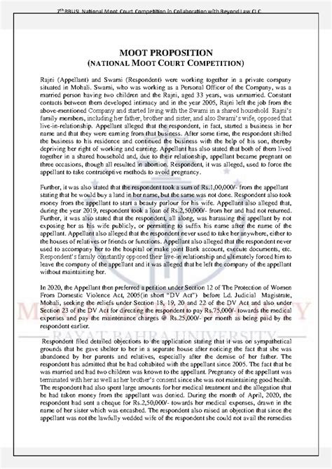 MOOT Proposition - 7 th RBUSL National Moot Court Competition in ...