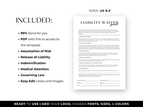 General Liability Waiver Template, Liability Form Agreement, Liability Damage Waiver Template ...