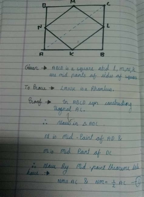 in a square ABCD l,m,n,k are midpoints of sides bc,cd,da and ab ...