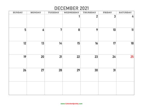 December 2021 Blank Calendar | Calendar Quickly