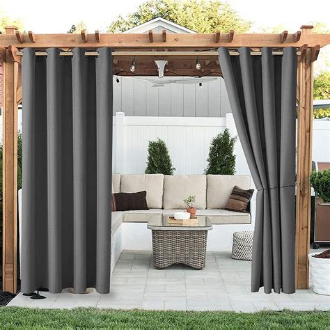 TOPCHANCES 2 Panels Grey Outdoor Curtains for Patio Waterproof Extra ...