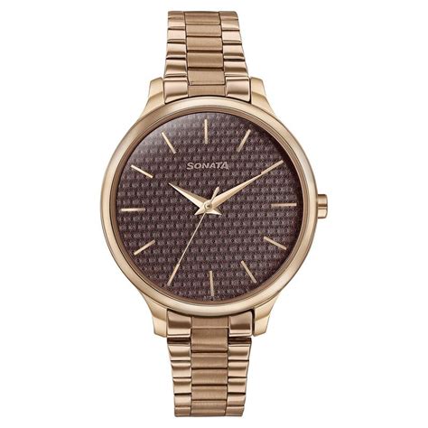 Buy Online Sonata Wedding Bling Quartz Analog Brown Dial Rose Gold ...