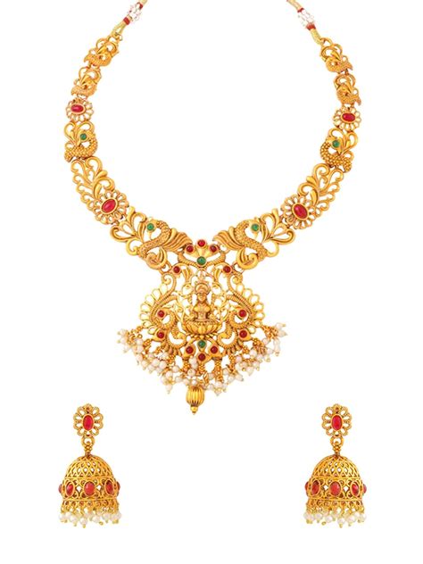 Yellow Chimes traditional jewellary set for women Gold-Plated Temple ...