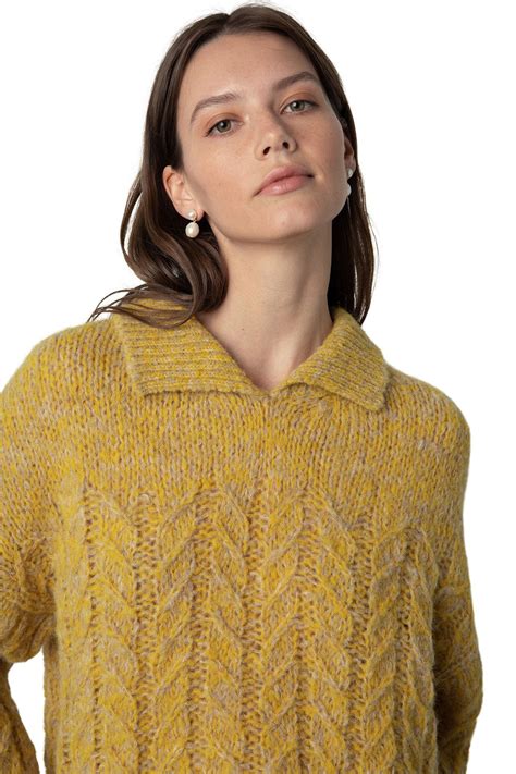 Velvet Ava Alpaca Cable Knit Collared Sweater - Daffodil / S | Designer ...