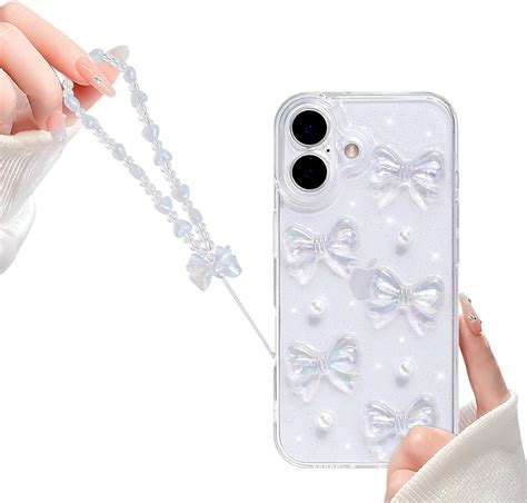 Reownest Compatible for iPhone 16 Case, Cute 3D Bowknots Pearl ...