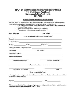 Fillable Online townofmamaroneck Camp Monroe/PreSchool Medication Form ...