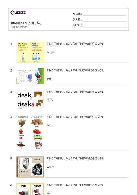 50+ Plurals worksheets for Kindergarten on Quizizz | Free & Printable