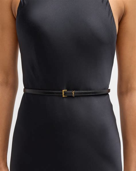 Saint Laurent Cassandre YSL Leather Skinny Belt | Neiman Marcus