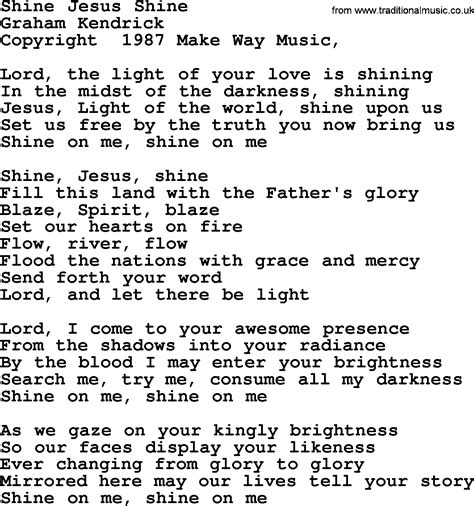 Most Popular Church Hymns and Songs: Shine Jesus Shine - Lyrics, PPTX ...