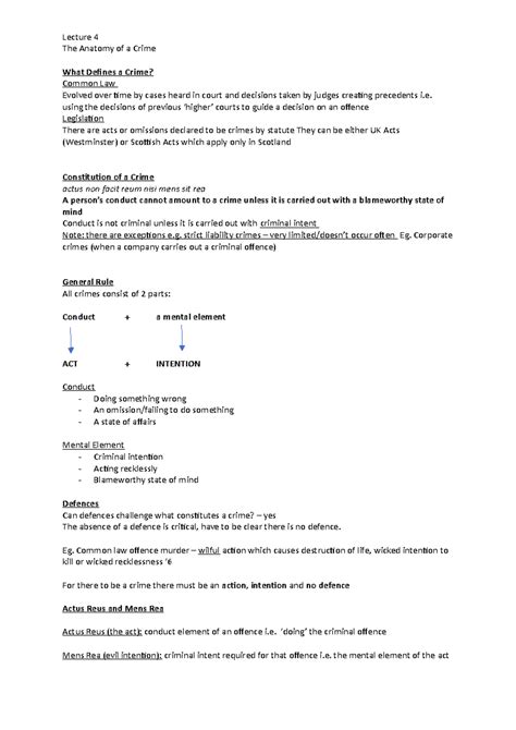 Anatomy of a crime - Lecture notes 3 - Lecture 4 The Anatomy of a Crime What Defines a Crime ...